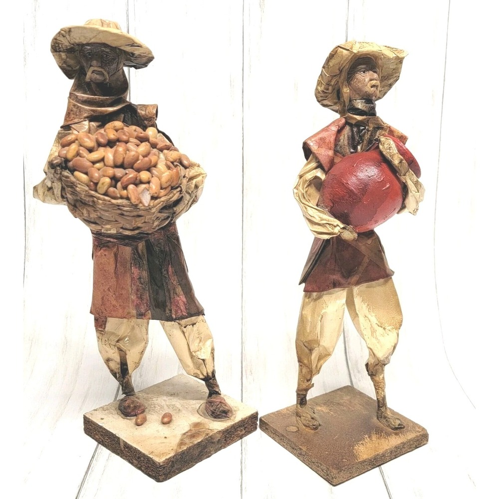 Vintage Mexican Papel Mache Folk Art Figures Viejitos Old Men Figurines Set of 2